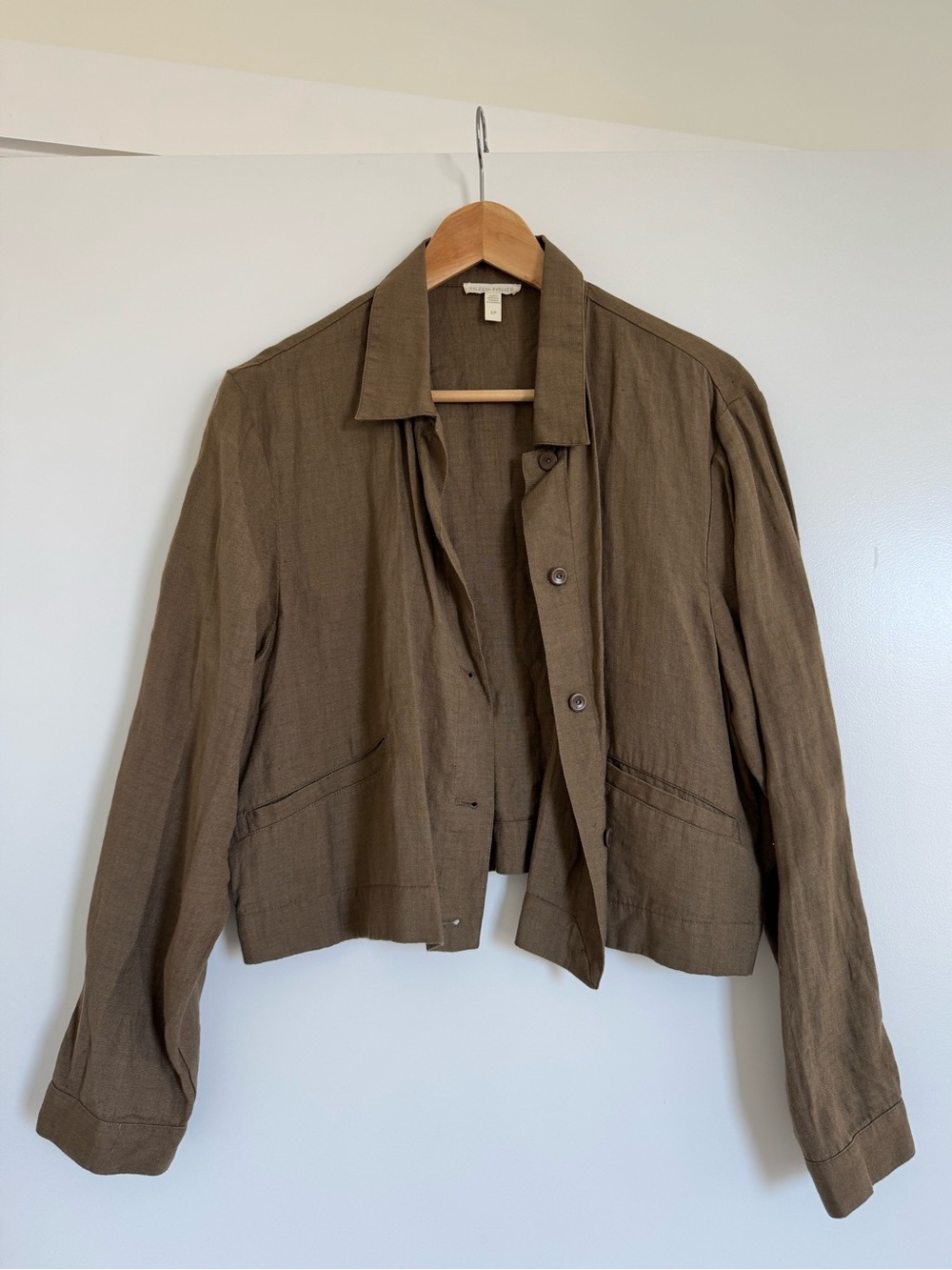 Eileen Fisher Olive Brown Cropped Linen Jacket